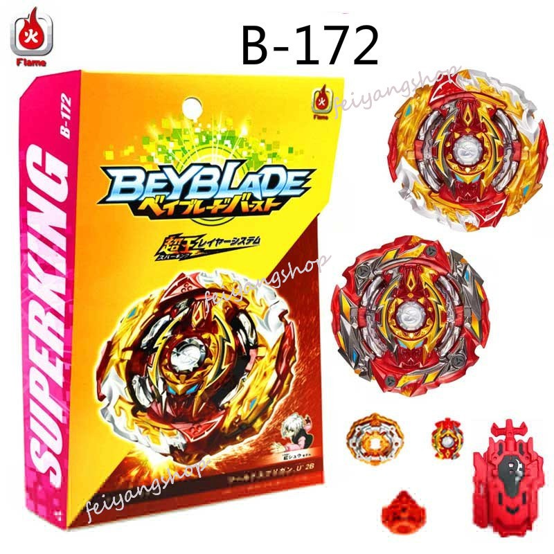 Beyblade Burst B-176 Superking Hollow Deathscyther B-175 Lucifer The End B-173 Infinite AchillesB-172 World B-171 Tempest Dragon B-167 Sparking SuperKing Booster Mirage Fafnir