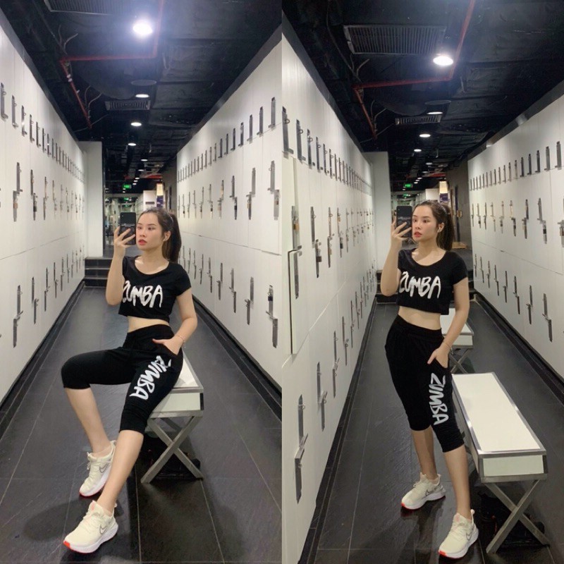 Đồ Tập Gym, Zumba, Aerobic, tập thể thao 🔥𝗖𝗨̛̣𝗖 𝗛𝗢𝗧🔥 Áo Croptop kết hợp Quần Lửng nữ  TẬP GYM, ZUMBA , YOGA, Thể thao