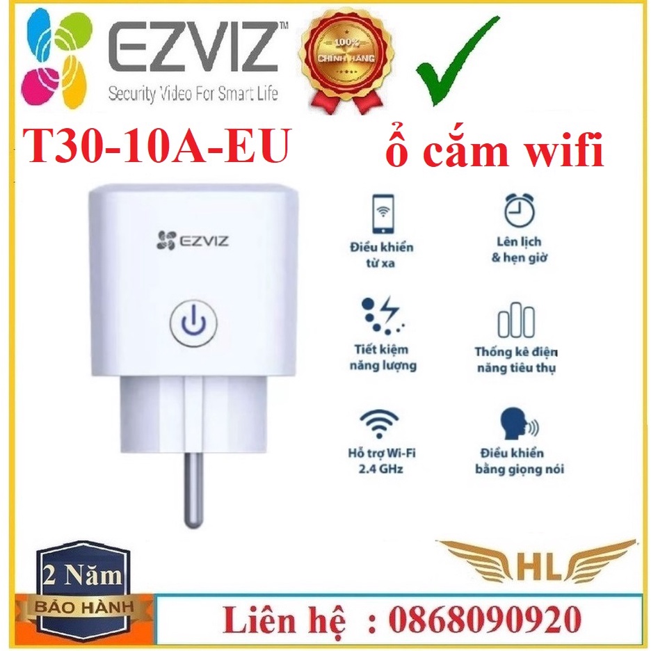 Ổ Cắm Wifi Ezviz T30-10A-EU Thông Mình Bật Tắt Thiết Bị Điện Qua Điện Thoại , Ezviz T30-10B-UE, LB1-Đèn màu- Chính Hãng