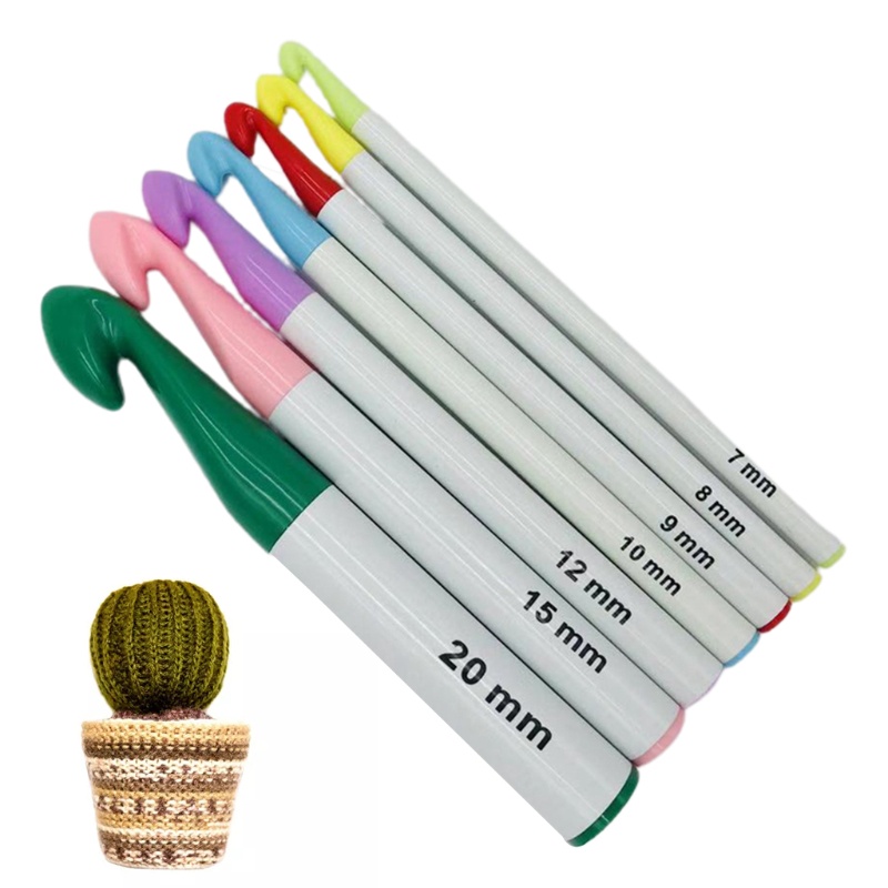 Set 7 kim móc len tay cầm nhựa kích thước lớn 7mm-20mm