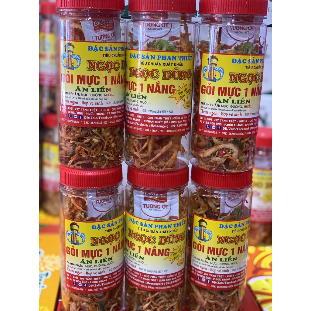 Gỏi Mực Một Nắng Nướng ( ăn liền ) là món ăn ngon của Shop Đặc Sản Biển Phan Thiết NGỌC DŨNG; Hộp 200 gram. HSD 12 tháng