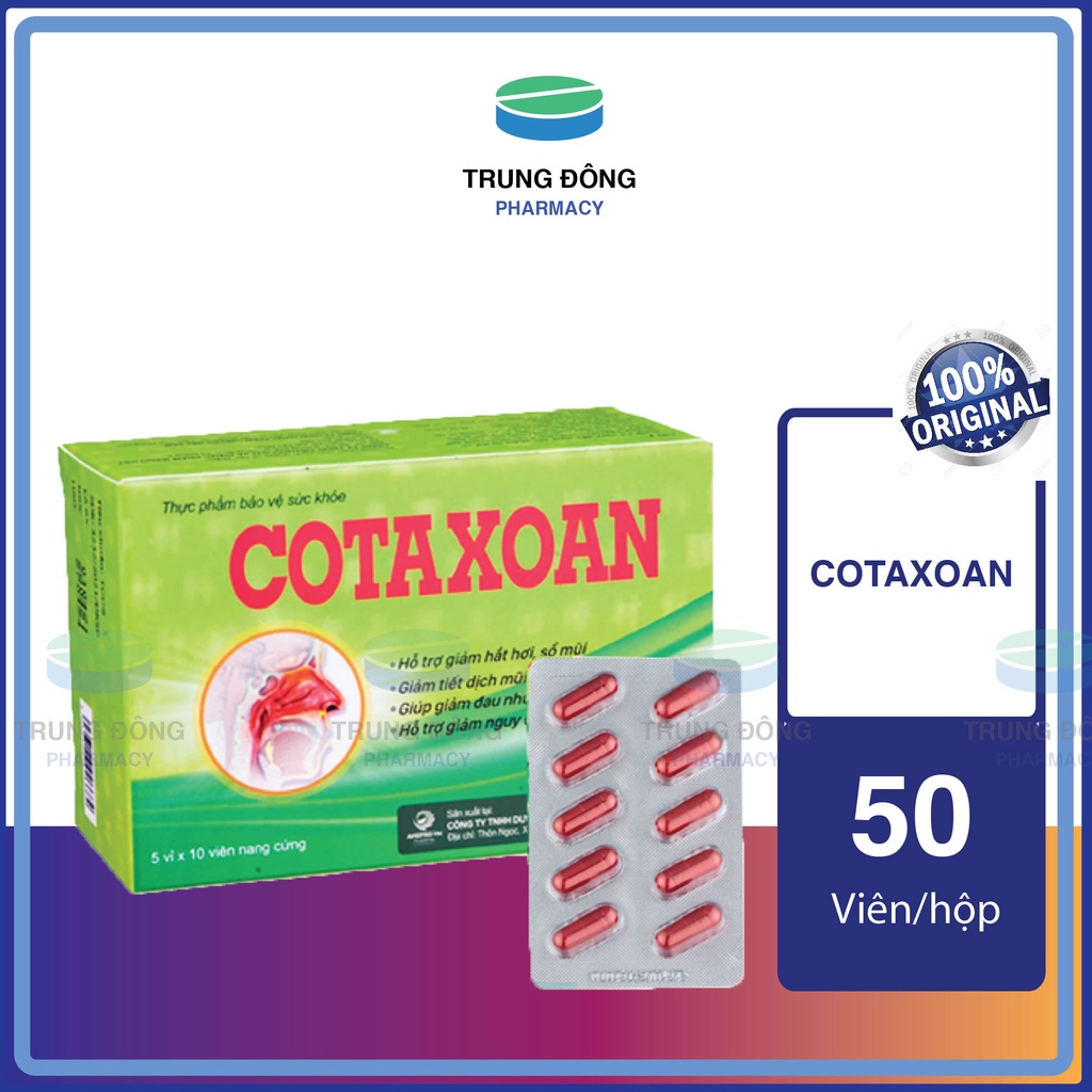 Viên nang COTAXOAN, COTA XOANG hỗ trợ mũi dị ứng, xoang, nghẹt mũi, khó thở nam nữ hộp 50v - Trung Đông Pharmacy