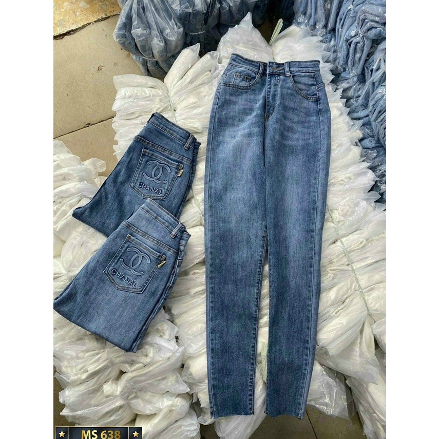 Quần jean nữ lưng cao, jean nữ màu xanh thời trang cao cấp MURADFASHION MS638