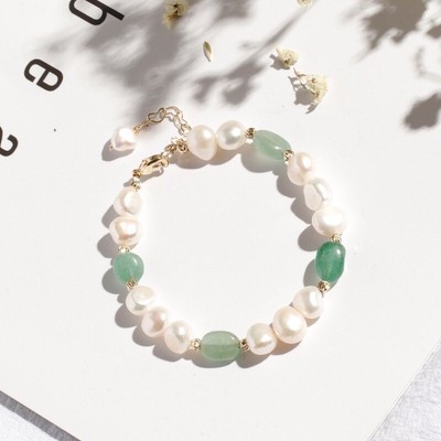 Vòng Tay Ngọc Trai Hạt Dẹt 8ly Mix Đá Xanh - Ngọc Trai Trường Thịnh