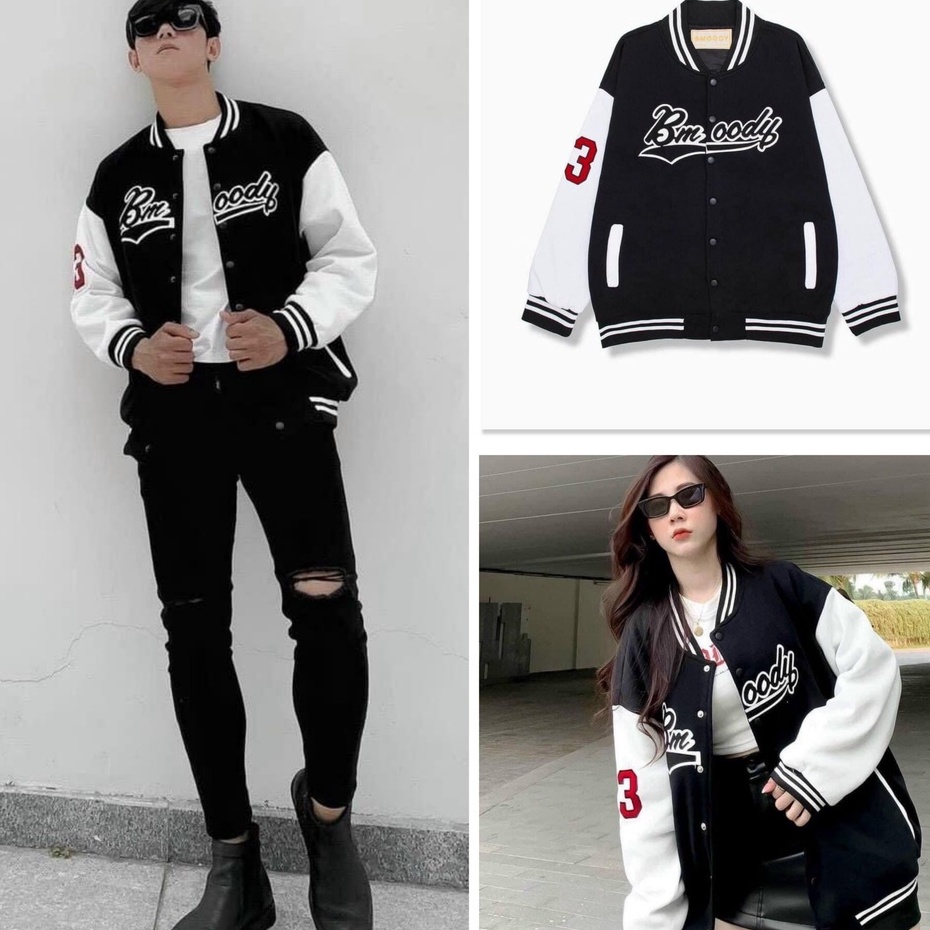 Áo bomber jacket thêu BMOODY phiên bản hoàn hảo áo varsity chống nắng cao cấp nam nữ AQ STORE