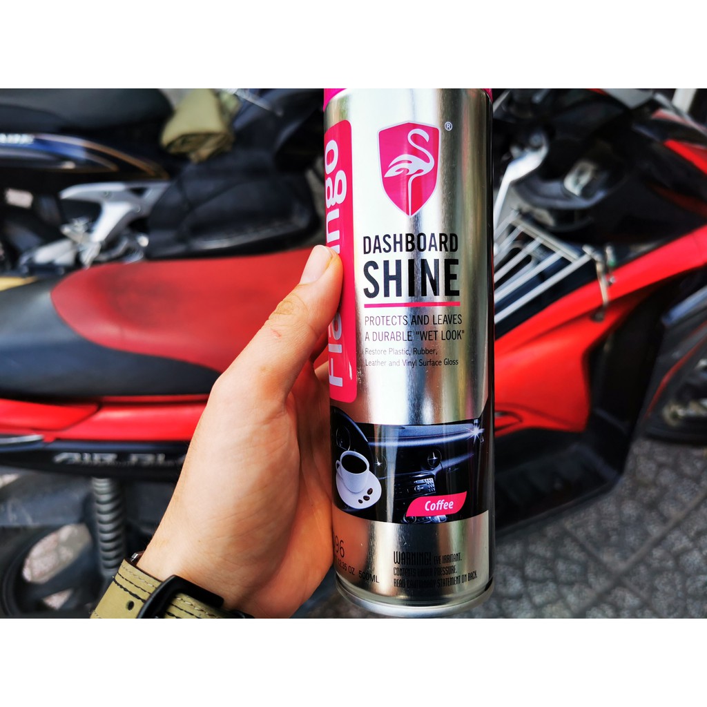 Dưỡng Phục Hồi Nhựa Nhám, Bóng Da Bóng Gỗ Cao Su Flamingo Dashboard Shine F096 500ml Tặng Khăn