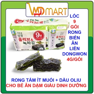 Lốc 9 gói Rong biển ăn liền vị dầu oliu + trà xanh Sung gyung Hàn quốc 4g/gói