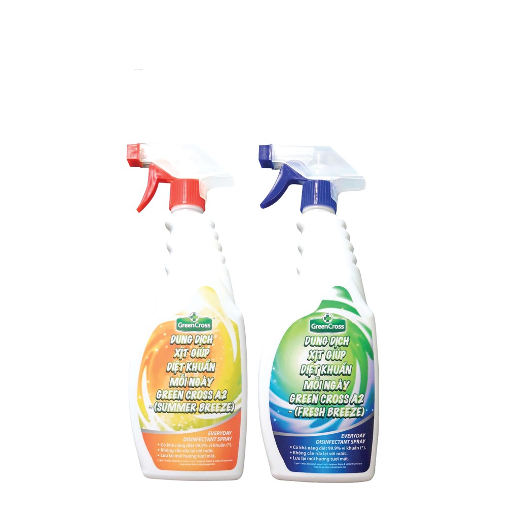 Combo 2 Xịt Khử Khuẩn Vật Dụng Green Cross A2 Hương Fresh Breeze &amp; Summer Breeze 500ML/Chai