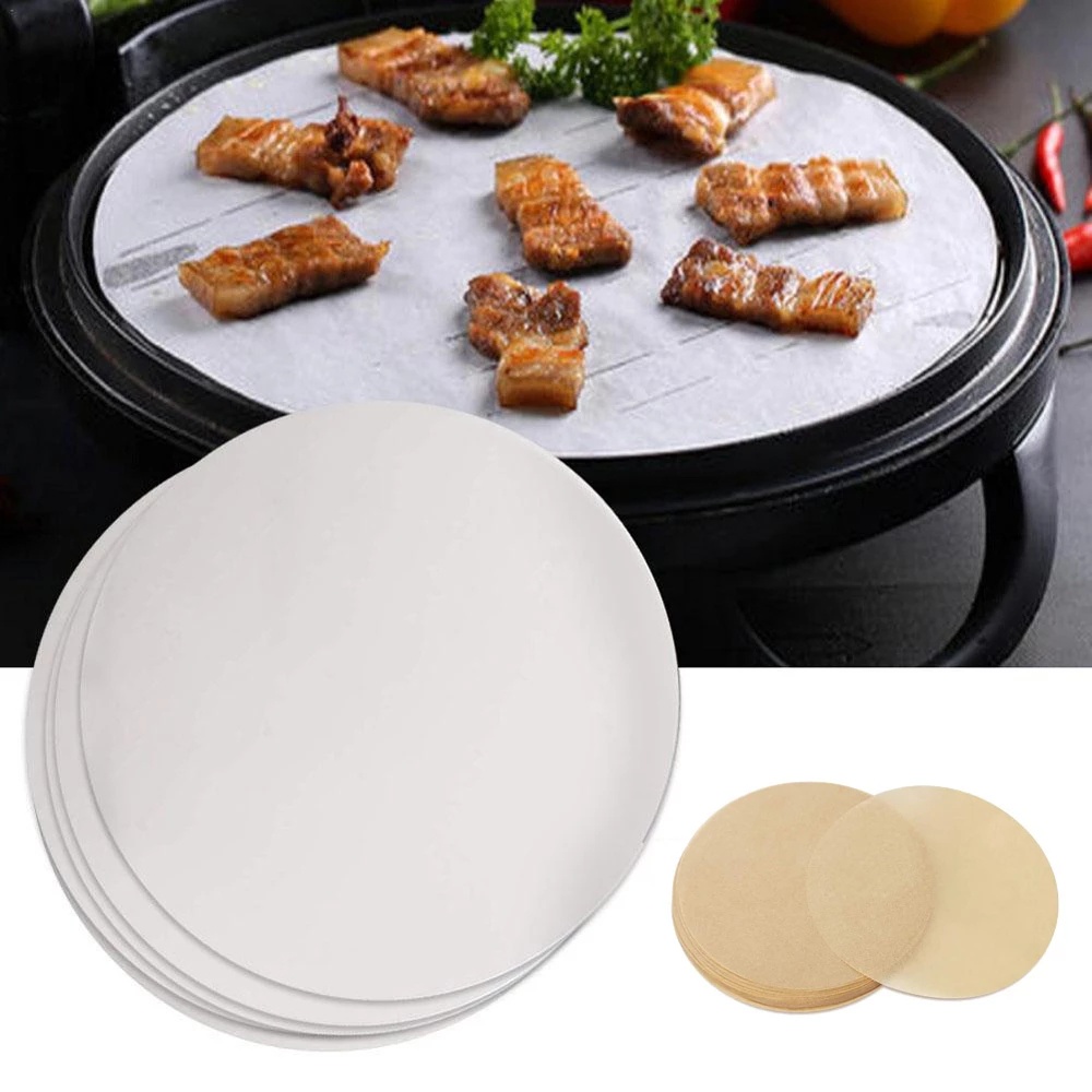 100 Tờ Giấy nến tròn chống dính lót cho nồi chiên không dầu, khuôn làm bánh, lò nướng thịt loại ko đục lỗ