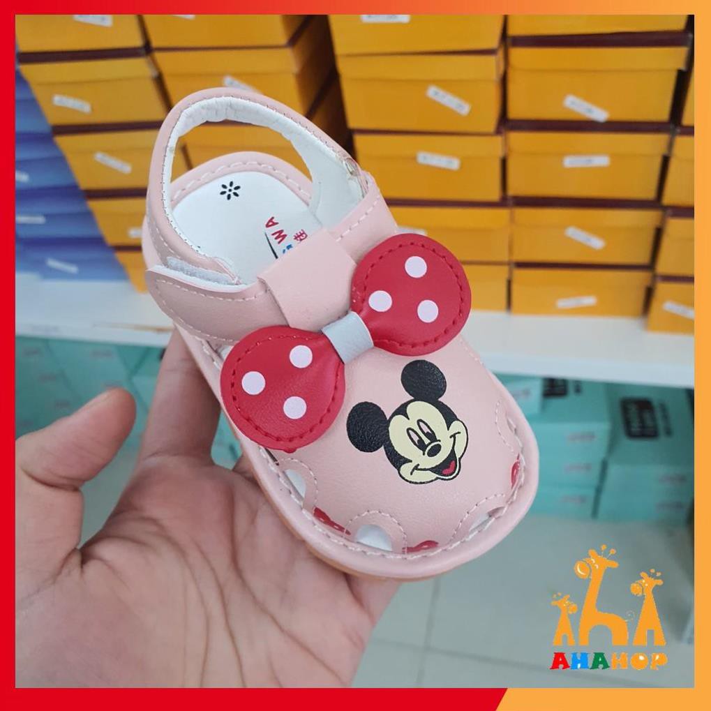 Giày sandal bé gái - Sandal tập đi cho bé gái hình Mickey chất da PU đế chống trơn trượt có còi siêu mềm A1