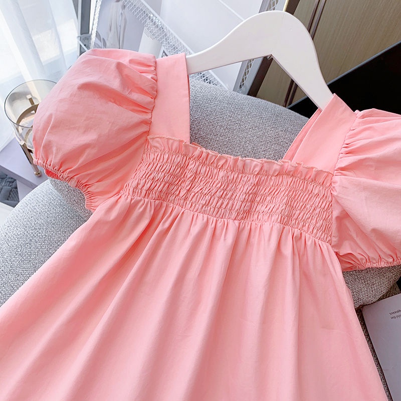 Đầm Công Chúa Tay Ngắn Màu Trơn In Hoa Thời Trang Mùa Hè Hàn Quốc 2023 Cho Bé Gái