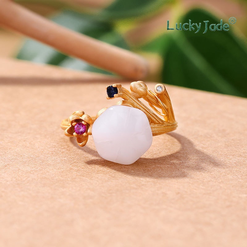 Nhẫn Mạ Vàng 18K Đính Ngọc Bích Phong Cách Cổ Điển