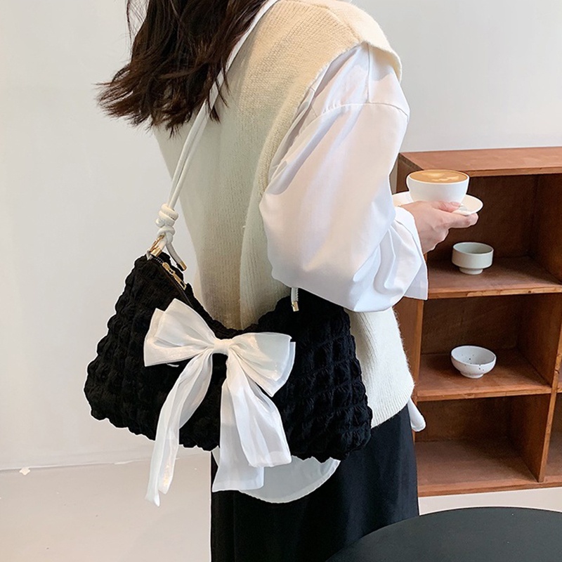 Túi Đeo Chéo Có Khóa Kéo Phối Nơ Phong Cách Hàn Quốc Cho Nữ