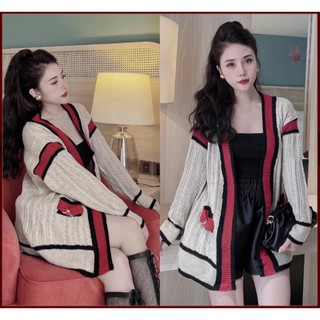 Áo Khoác Len Tay Dài Dày Dặn Viền Đỏ Sang Chảnh_Mặc Cực Sang Chảnh_Hàng Quảng Châu Cao Cấp-Cỏ Boutique