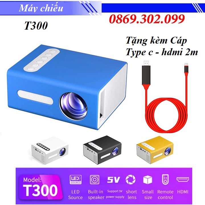 [ Chính hãng ] Máy Chiếu Di Động Mini LCD Rạp Chiếu Phim Tại Nhà T300 Tặng kèm Cáp chuyển tín hiệu Type-C ra HDMI dài 2m