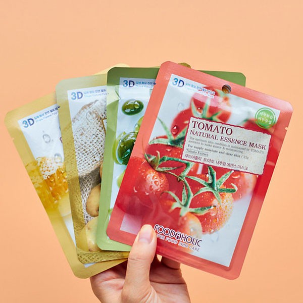 Combo 10 Mặt Nạ Ngăn Lão Hóa, Dưỡng Trắng Da Chiết Xuất Cà Chua 3D Foodaholic Tomato Natural Essence Mask 23ml x 10