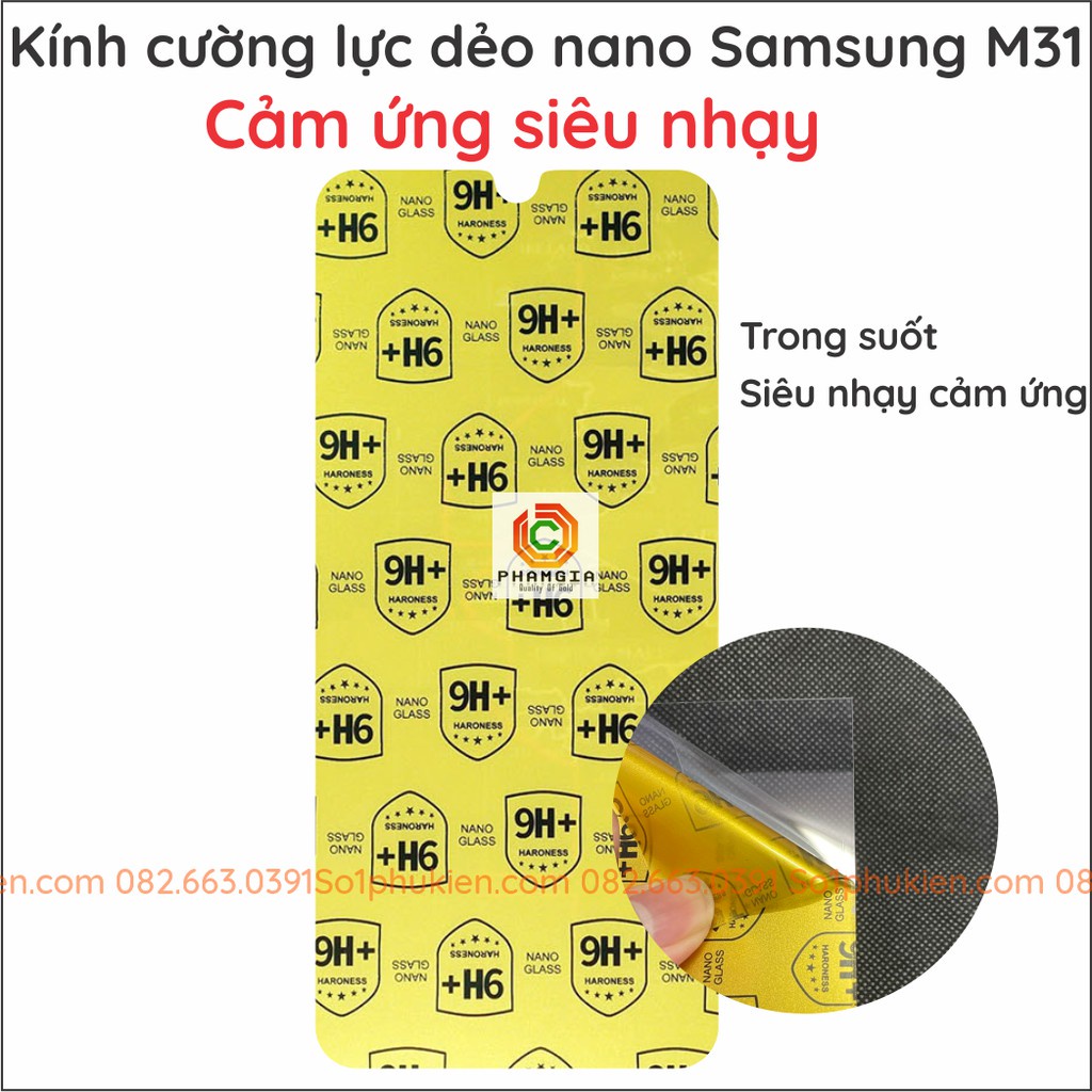 [có video] Dán cường lực Samsung M31 nano dẻo cường lực 9H+, siêu bền chống vỡ, trong suốt, full 98% màn hình