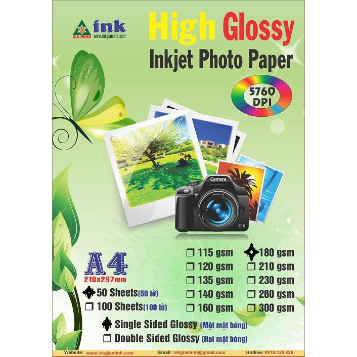 GIẤY IN ẢNH 1 MẶT BÓNG - 180GSM