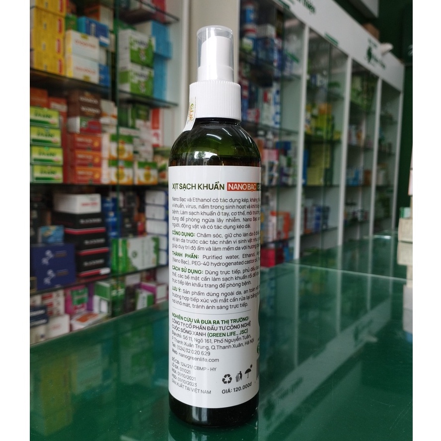 Xịt chăm sóc da Nano Bạc Green Cool hương bạc hà  200ml - Hỗ trợ  làm sạch da, giảm sưng do côn trùng cắn, muỗi đốt