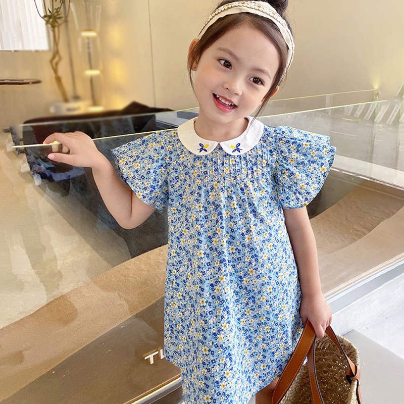 Đầm Công Chúa Cổ Peter Pan In Họa Tiết Hoa Cho Bé Gái 3-8 Tuổi