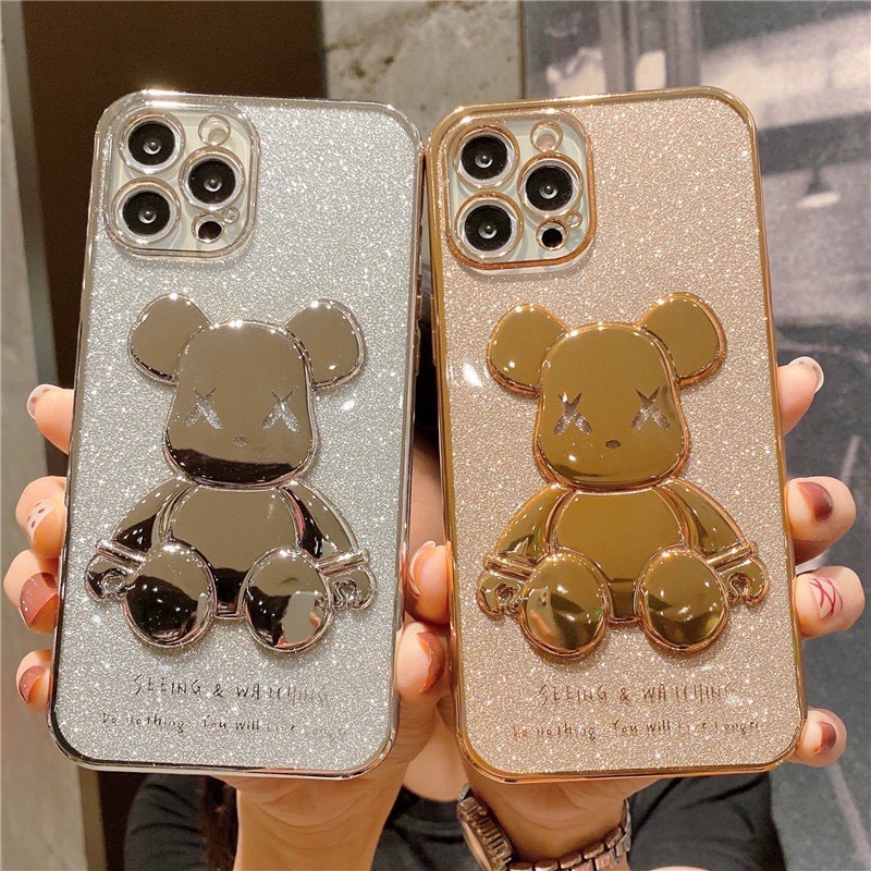 Ốp lưng iphone GẤU KIM TUYẾN XANH,HÒNG,VÀNG 7/8Plus/X/XS Max/11/12/13/14/Promax