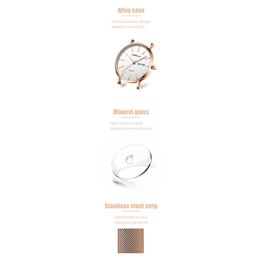 Đồng hồ CRRJU 2188X thiết kế đơn giản thời trang bằng thép không gỉ cho nữ