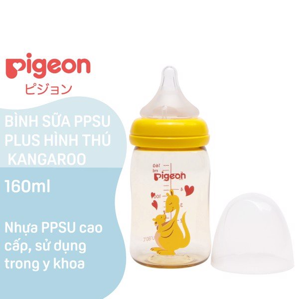 Bình sữa Pigeon cổ rộng PPSU Plus hình thú Kangaroo 160ml/240ml