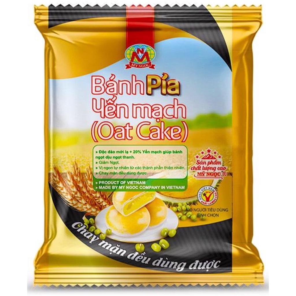 Mỹ Ngọc _ 420g Bánh Pía chay YẾN MẠCH, SẦU RIÊNG, ĐẬU XANH - Vegan Oat Pia Cake 420g