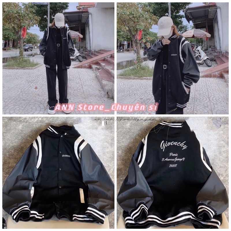 Áo khoác bomber phối chữ tay da cá tính unisex (ảnh thật_annstore)