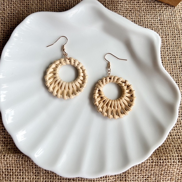 Bông tai CINCI HANOI mây tre đan tròn handmade MTD11