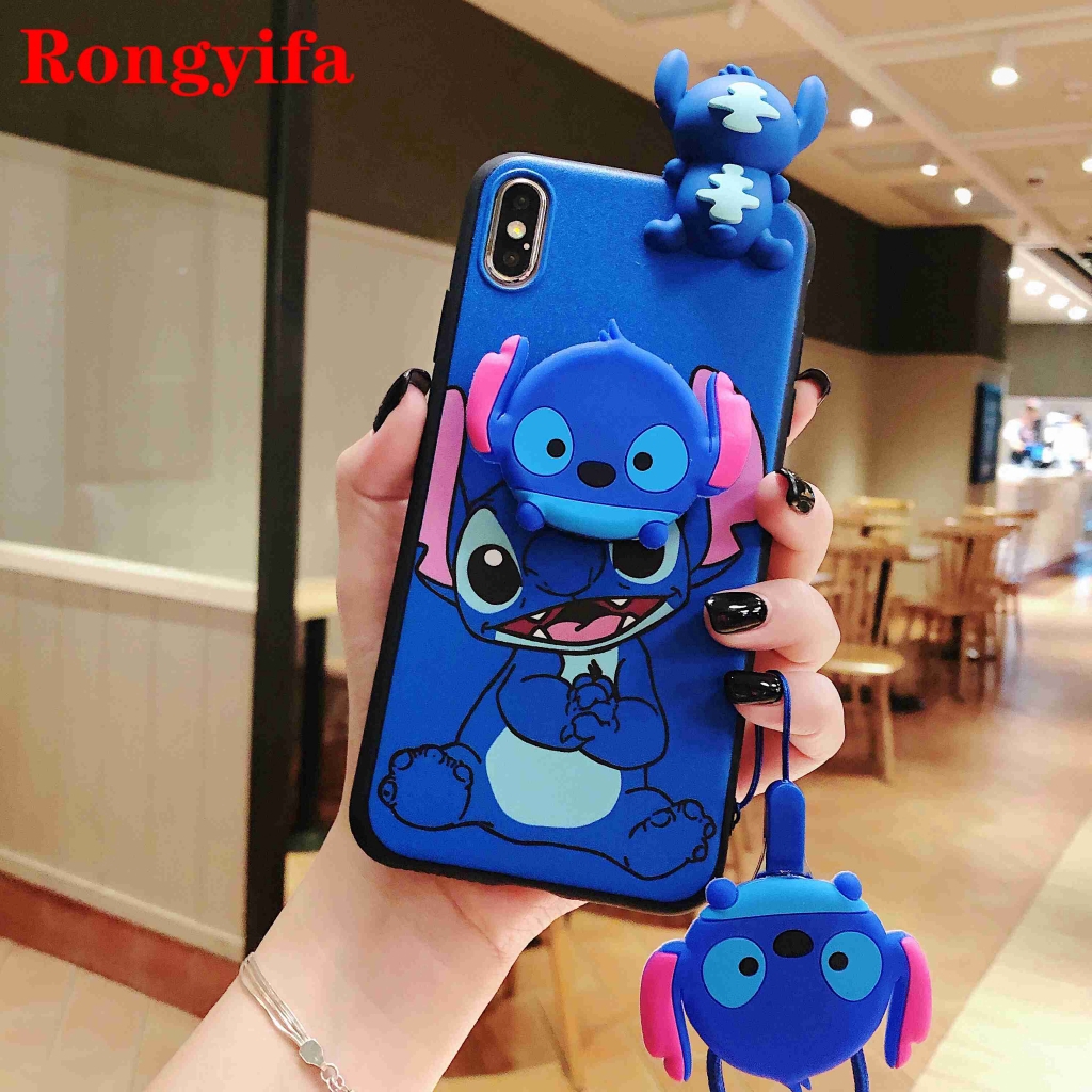 Stitch Phone Case Realme 6i 6 5 3 2 F11 Pro C2 A1K A91 A72 A52 A31 A9 A5 2020 F7 F9 F5 Phone Case Cartoon Cute Soft TPU Case Cover (ncluding Popup Stand & Lanyard)