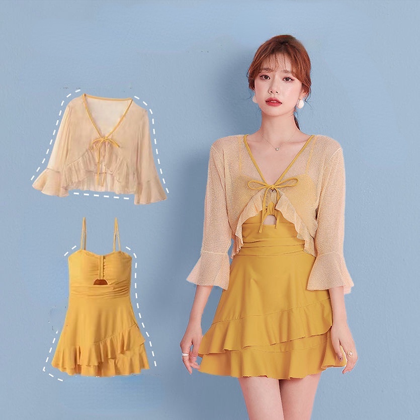 Áo tắm Nữ Sexy Áo tắm Hai mảnh Bộ Phong cách Hàn Quốc Thời trang Dài tay Đồ bơi Kỳ nghỉ Du lịch Áo tắm Low Profile