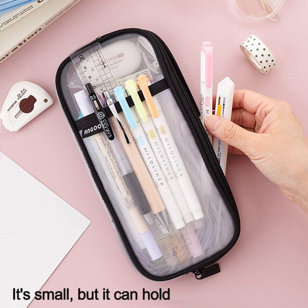 PISTA Túi Đựng Bút Bằng Lưới Hai Lớp Trong Suốt Sức Chứa Lớn Dễ Thương