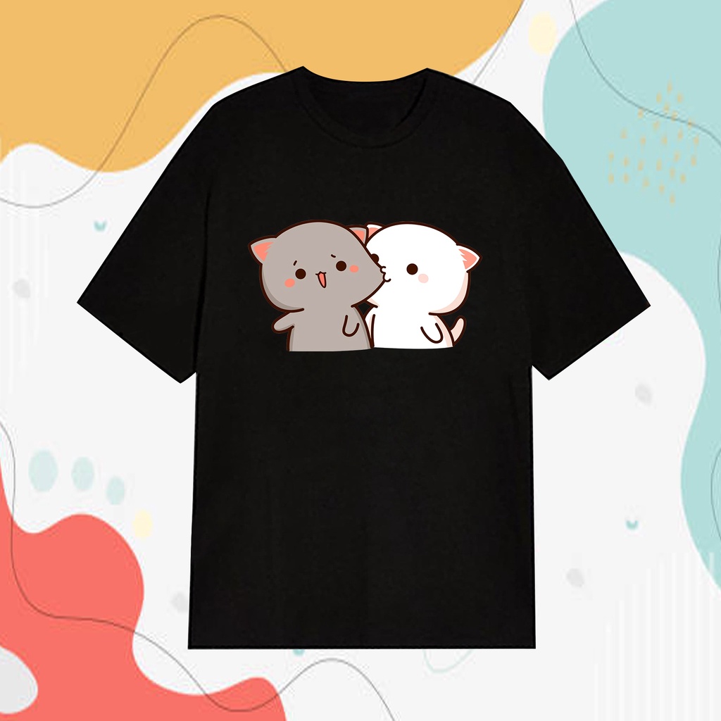 Áo phông Mèo cắn má cực dễ thương -tay lỡ nam nữ form rộng đen, trắng 100% cotton co giãn