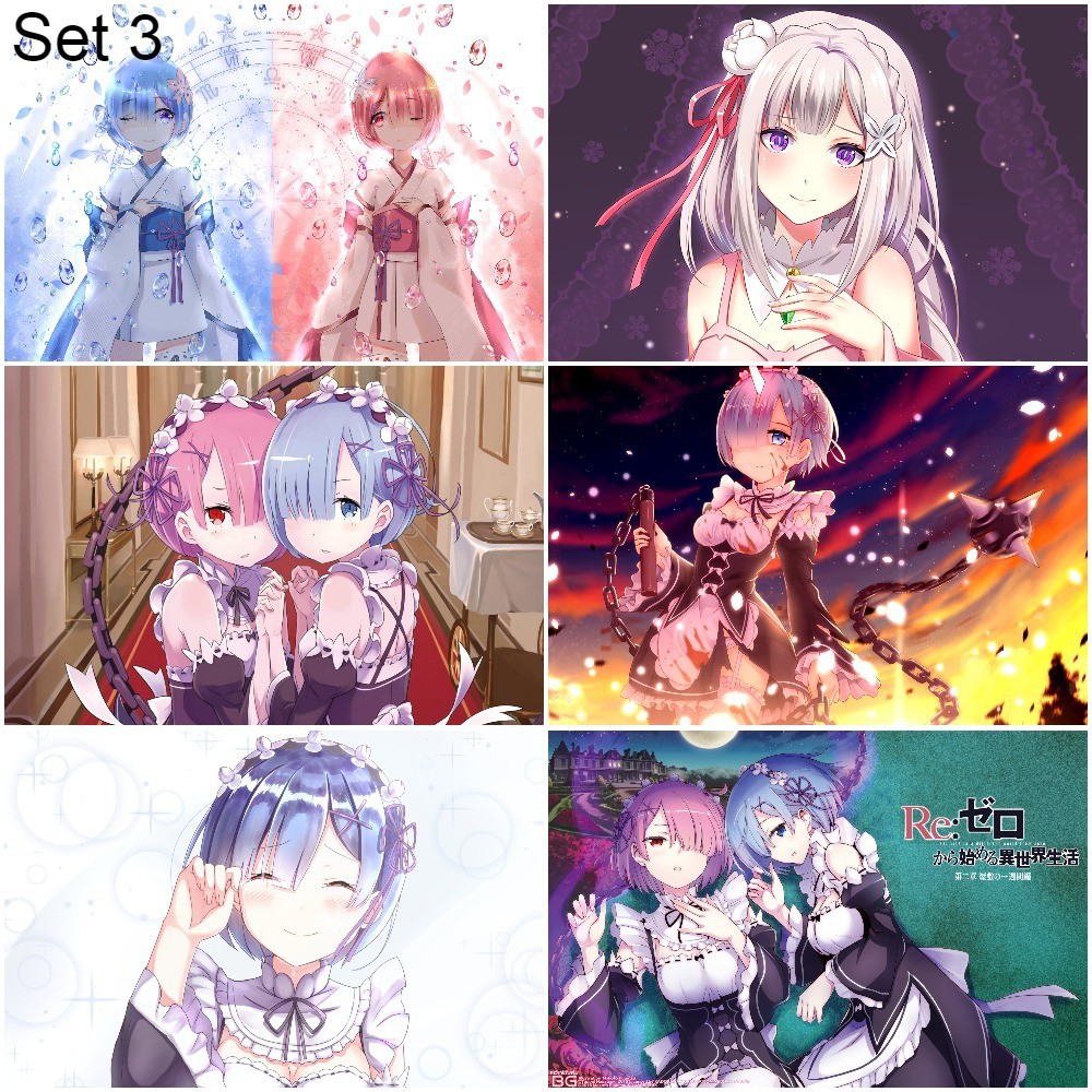 Bộ 6 Poster anime Re:Zero − Bắt đầu lại ở thế giới khác (1) (bóc dán) - A3,A4,A5