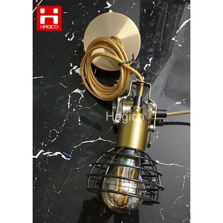 Đèn trang trí thả trần đui đồng lồng sắt đơn