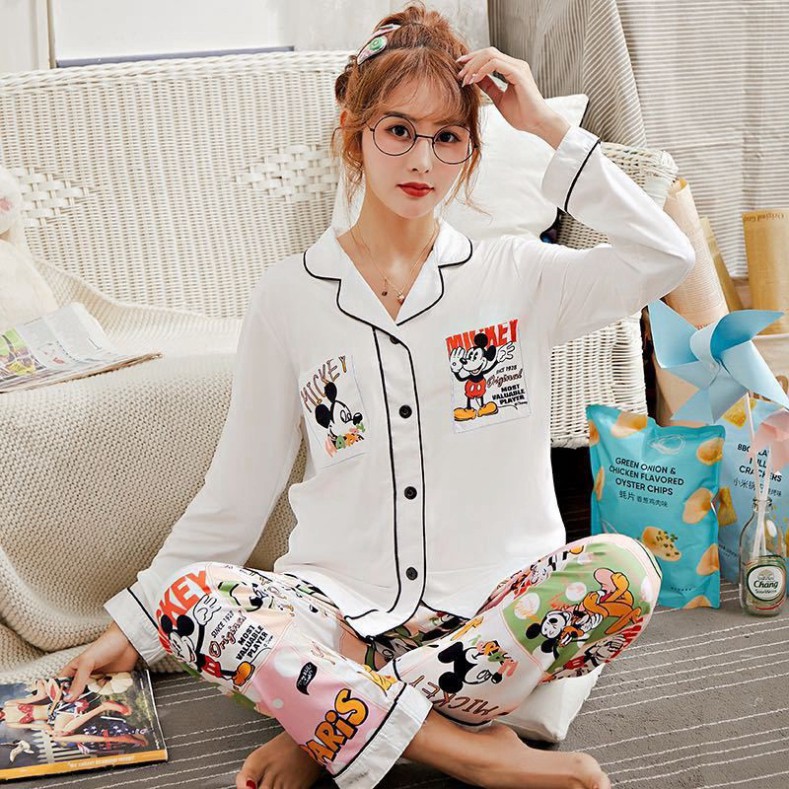 Bộ ngủ nữ ❤️Freeship❤️ Bộ pijama dài tay bạch tuyết mặc hè chất satin cao cấp đẹp Quảng Châu