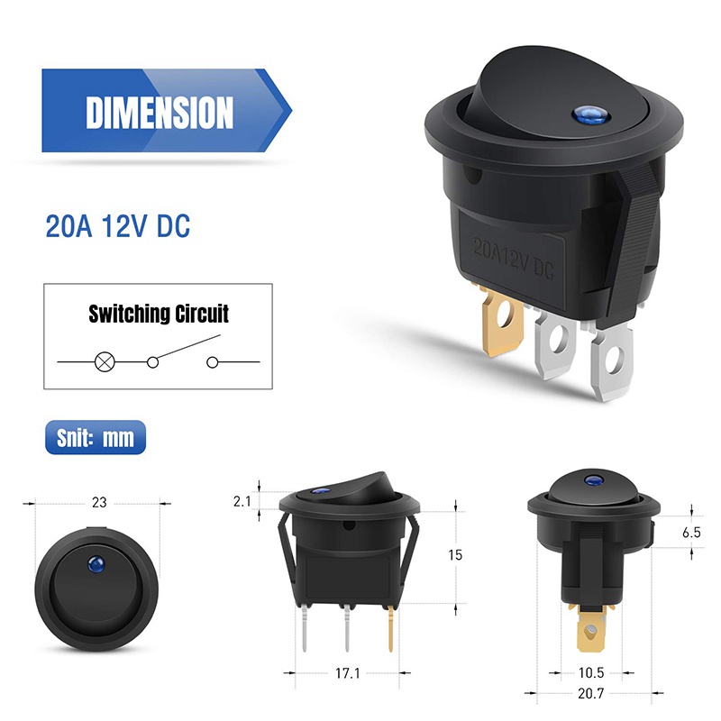 Set 12 Công Tắc Bật/Tắt Hình Tròn 20A 12V DC On/Off SPST 3 Màu Xanh+3 Xanh Lá+3 Màu Đỏ + Đỏ