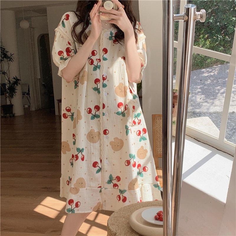 Đồ ngủ Tay Ngắn Dáng Dài Thời Trang Mùa Hè Hàn Quốc Cho Nữ