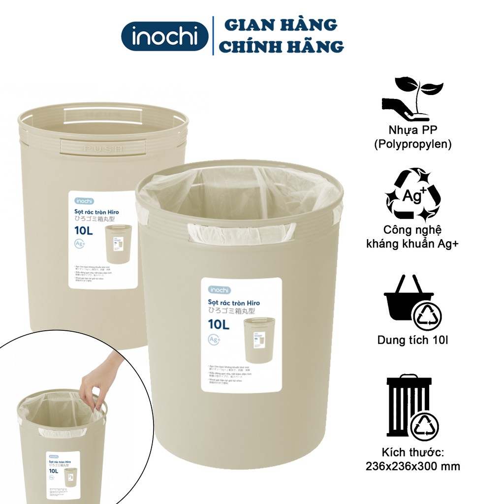 Sọt Rác Tròn inochi 10 Lít ♻️SALE♻️ Thùng Rác Mini thông minh Nhựa Làm Văn Phòng, Khách Sạn, Đựng Rác Gia Đình SR10L