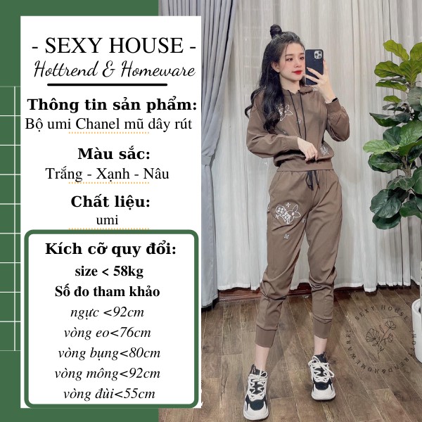 Set bộ nữ thể thao mũ dây rút cao cấp, bộ đồ mùa đông vải umi loại 1  B08 SEXYHOUSE