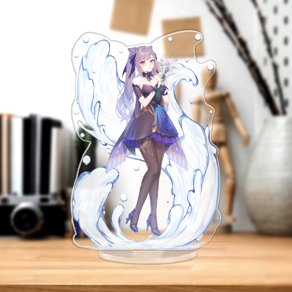 Standee Mica đứng nhựa bền đẹp in hình nhân vật Keqing trong Genshin impact trang trí góc học tập bàn làm việc