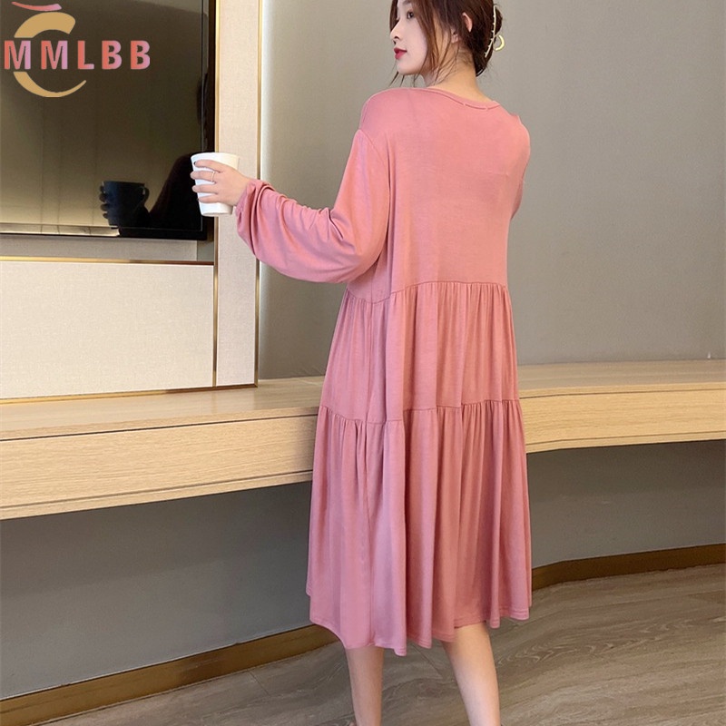 Đồ ngủ cotton Cổ Tròn Tay Dài Dáng Rộng Xinh Xắn Cho Nữ