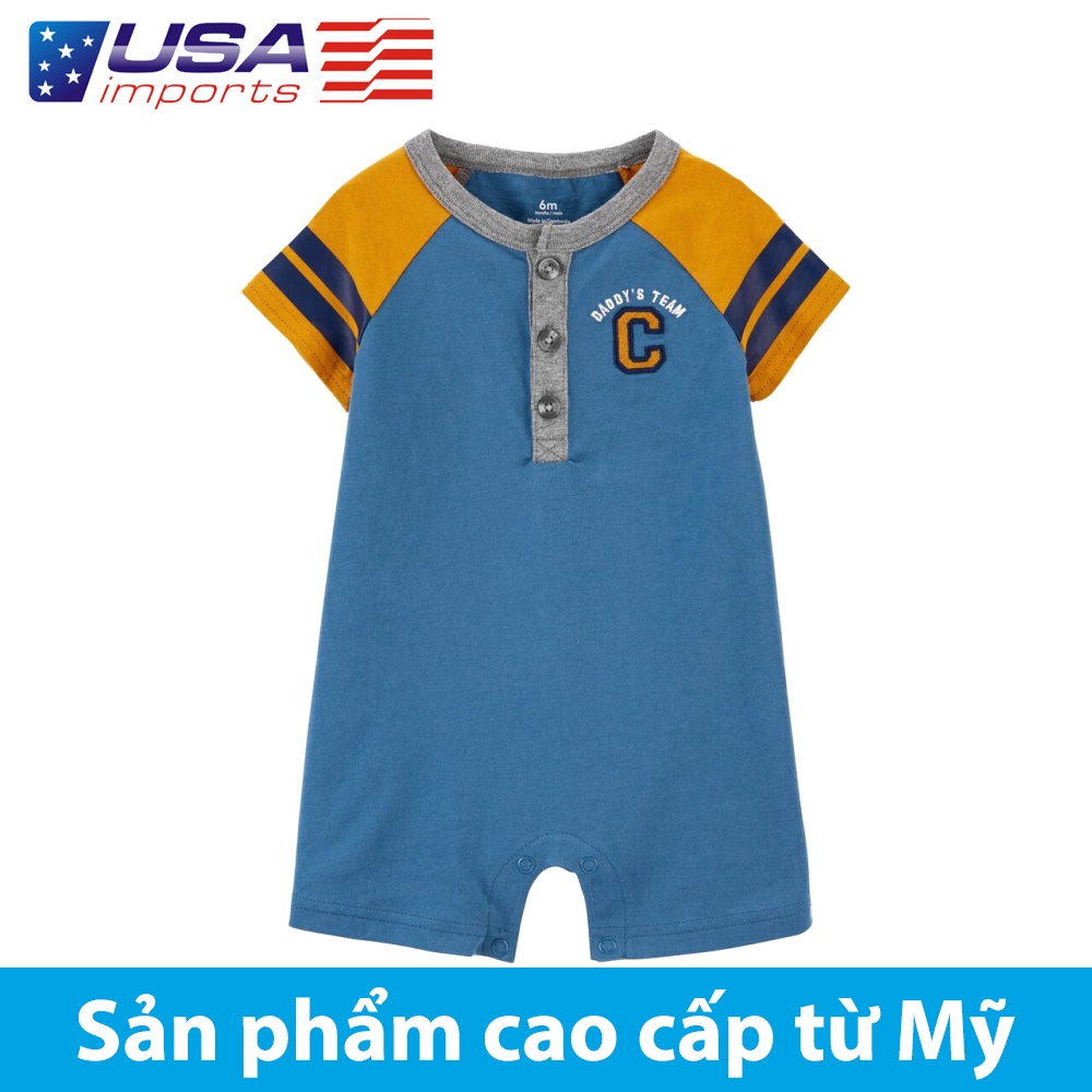 Áo liền thân dạng đùi cotton xanh vàng sporty cổ henley Car-tờ Auth Từ Mỹ (1K188810)
