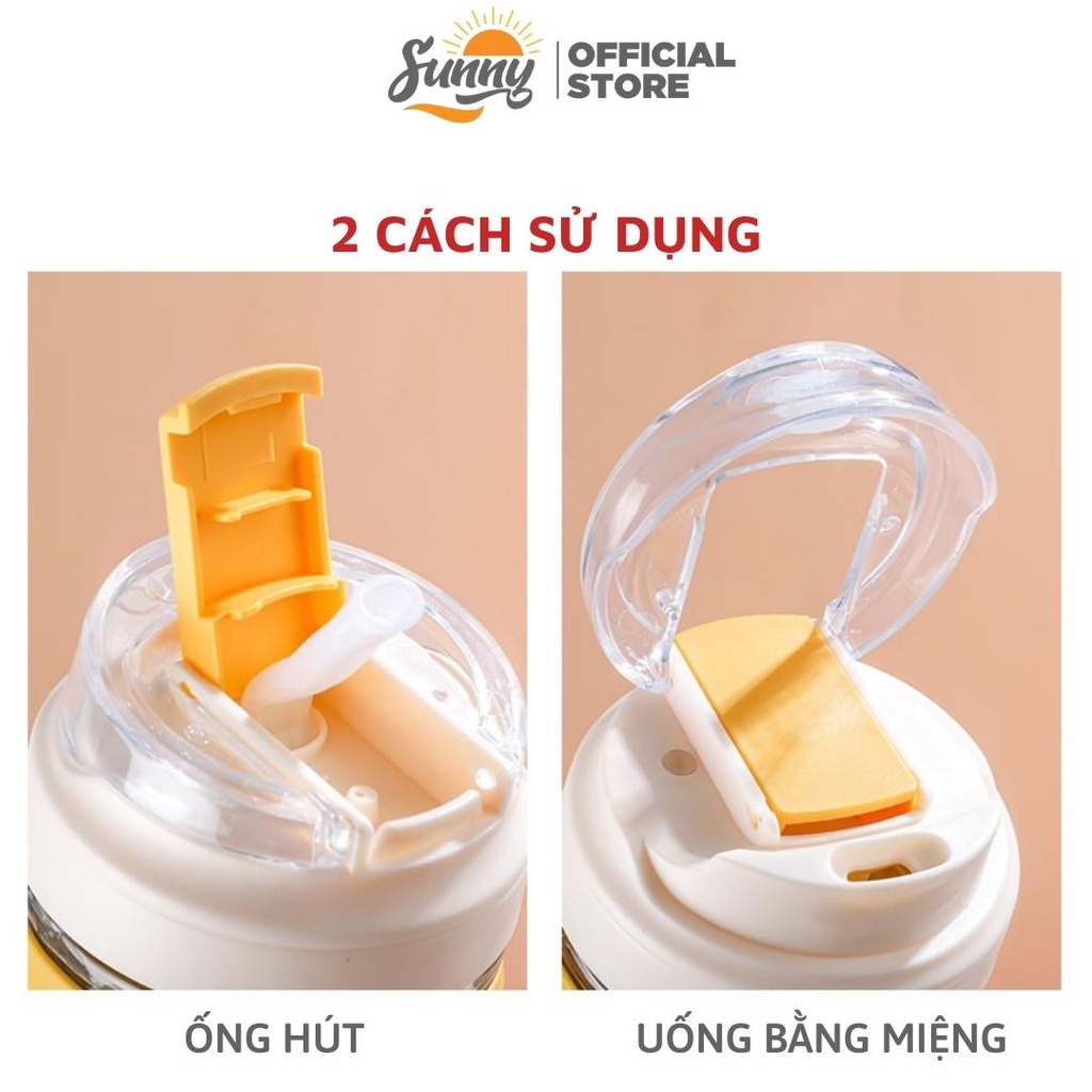 Bình nước thủy tinh SUNNY 500ml Fullbox kèm ống hút, tặng kèm Sticker dán bảo hành rơi vỡ BN17