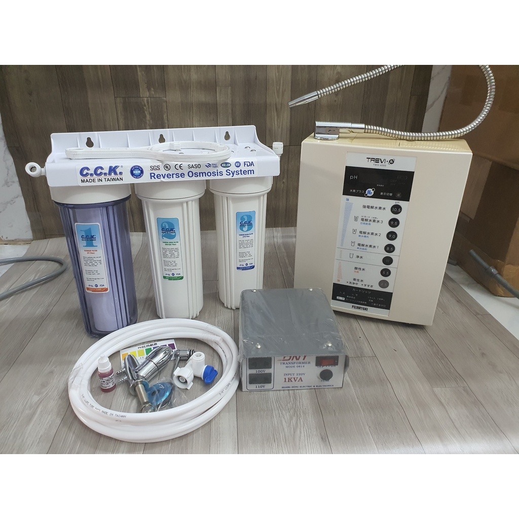 Tron bộ combo đầy đủ phụ kiện và máy lọc nước điện giải ion Kiềm Trevi Fw-6000