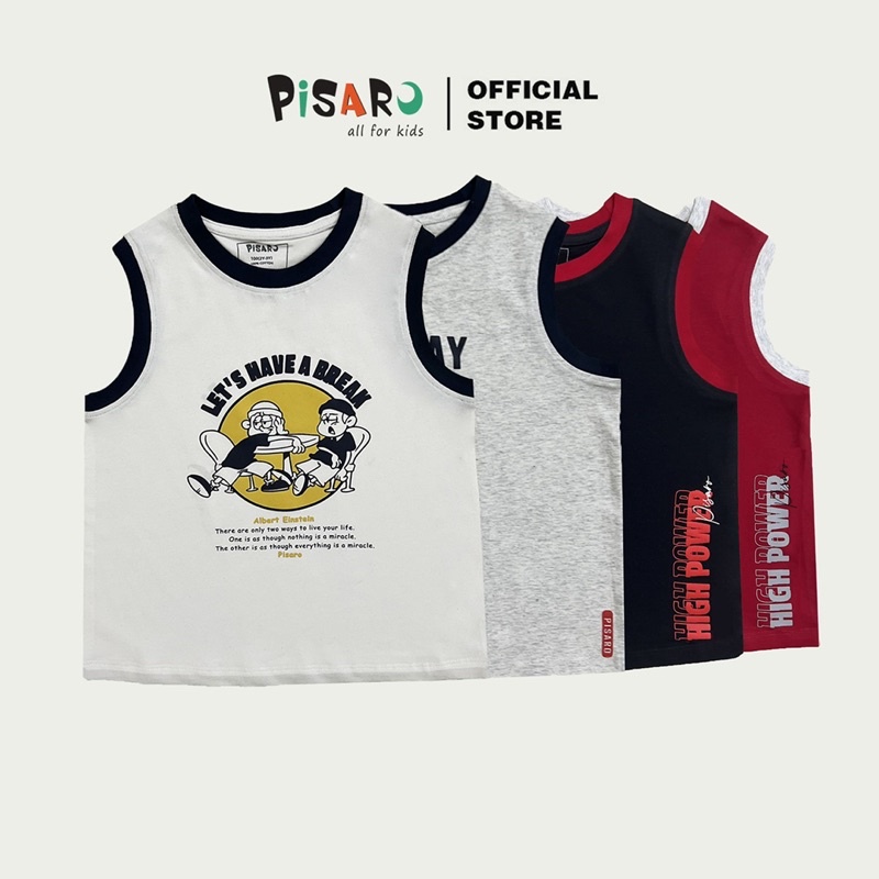 Áo thun sát nách Pisaro Kids bé trai bé gái vải Cotton thoáng mát, áo mặc hè trẻ em thấm hút mồ hôi