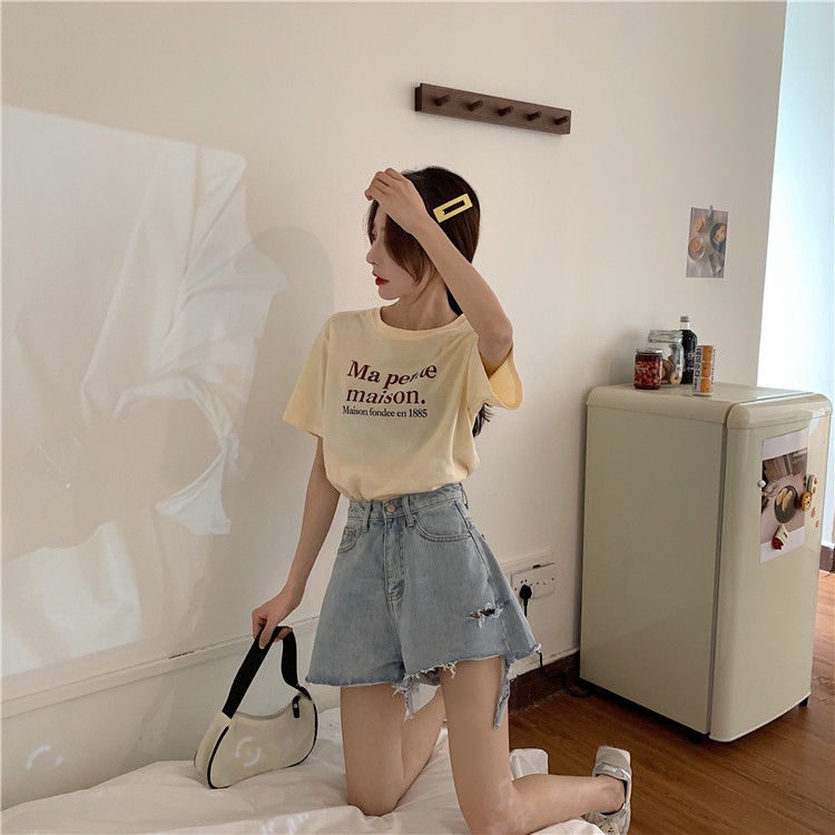 Quần Short Denim Lưng Cao Ống Rộng Thời Trang Mùa Hè Cho Nữ