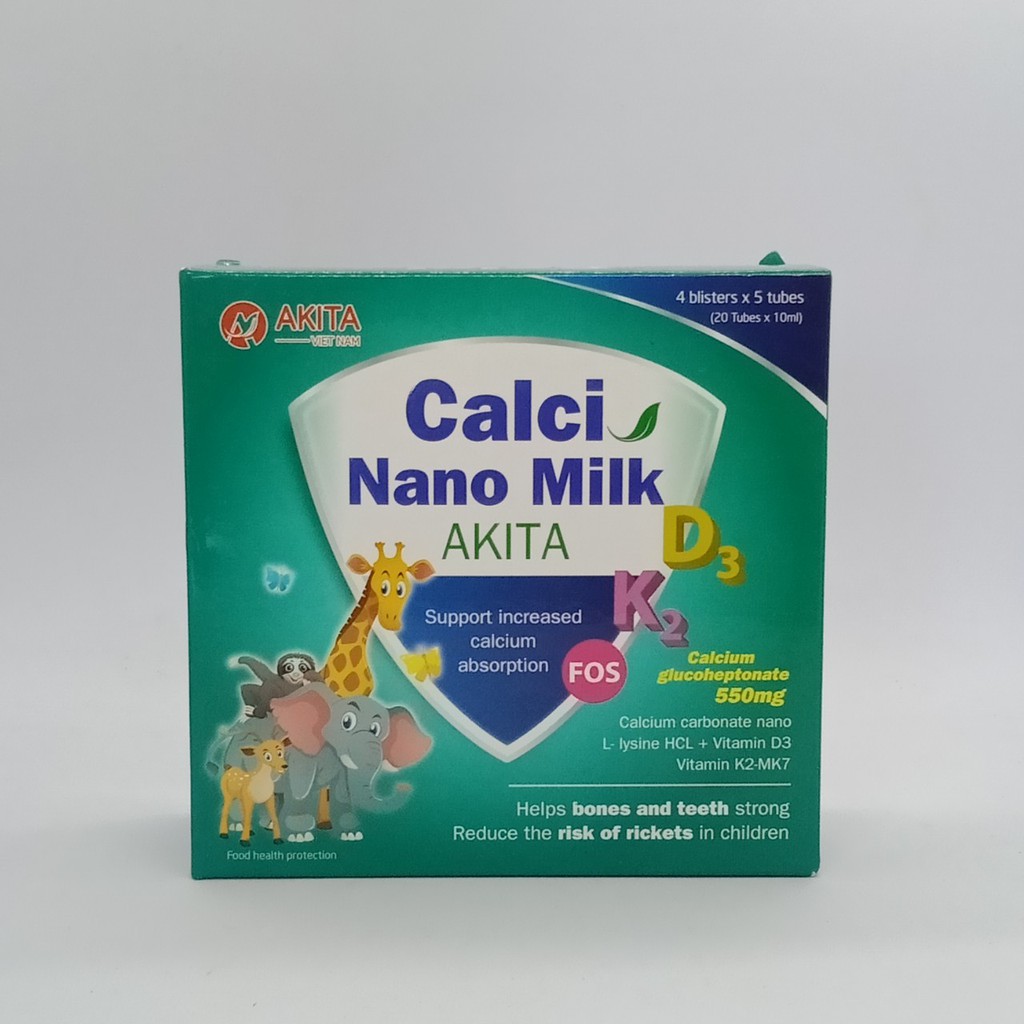 Bổ sung canxi D3 và các vitamin - Siro Canxi Nano Milk Akita - giúp xương chắc khỏe, phát triểm chiều cao cho bé -20 ống