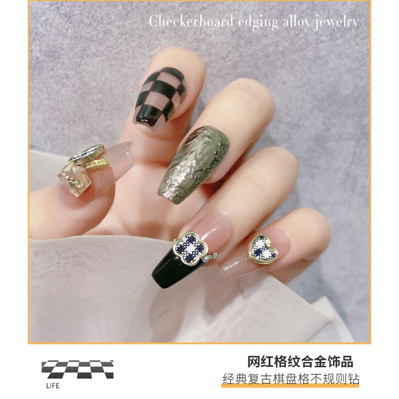 Charm viền kim loại trang trí móng tay - Charm nail họa tiết caro